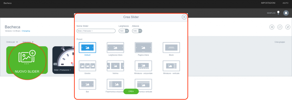 Creare un nuovo Slider