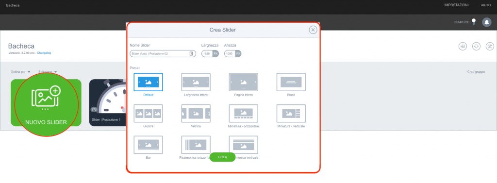 Creare nuovo Slider