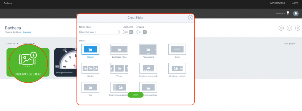 Creare un nuovo Slider