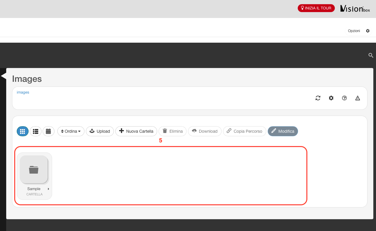 Area contenuti di File Manager