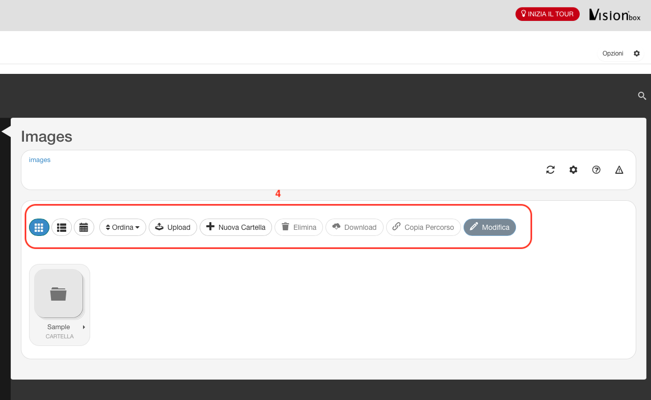 Barra degli strumenti di File Manager