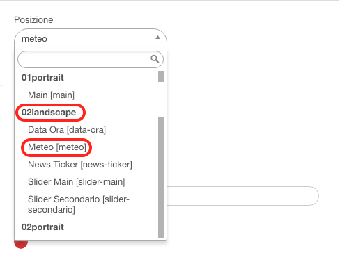 Posizione dei Moduli in relazione alla tipologia di Template