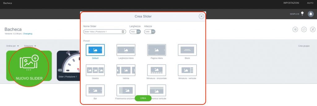 Creare un nuovo Slider