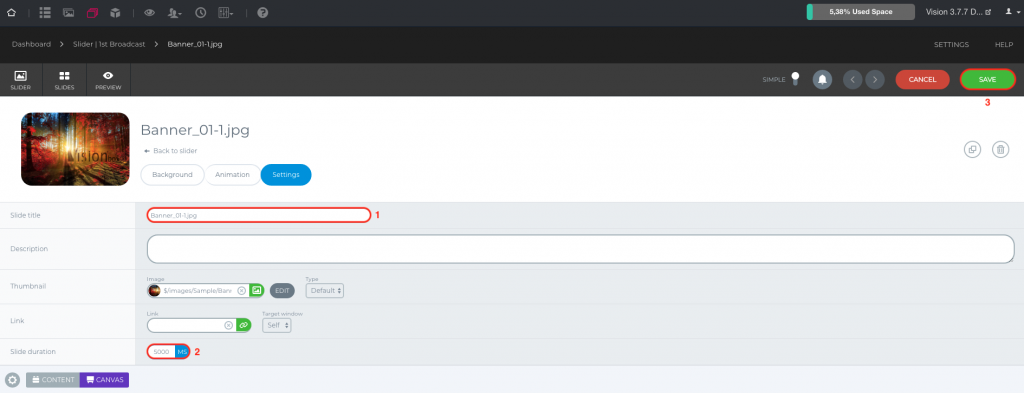 Title and image Slide length