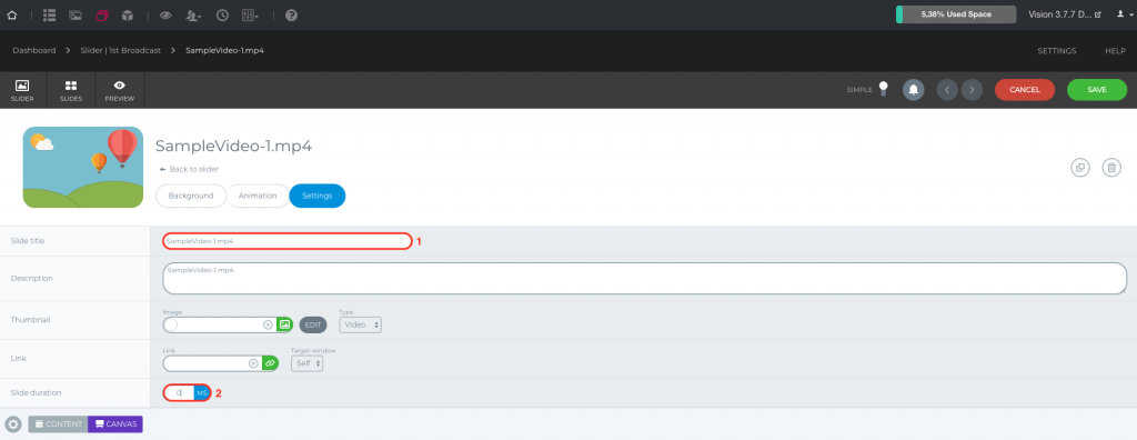 Title and video Slide length