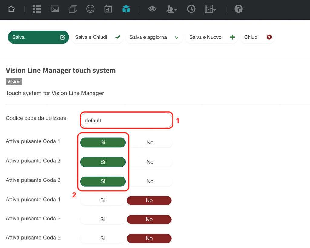 Configurazione Modulo Vision Line Manager touch system