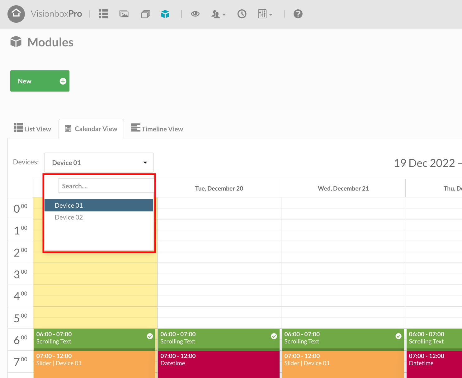 List, Calendar and Timeline View | Docs Visionbox